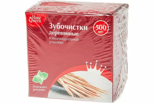 HOME QUEEN зубочистки деревянные мятные 500шт 56590_